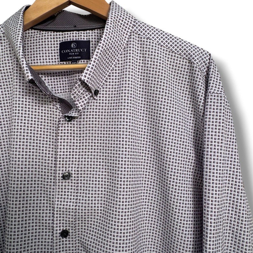 Con.Struct Mens XXL Slim Fit 4 Way Stretch Long‎ Sleeve Button Down Shirt Gray